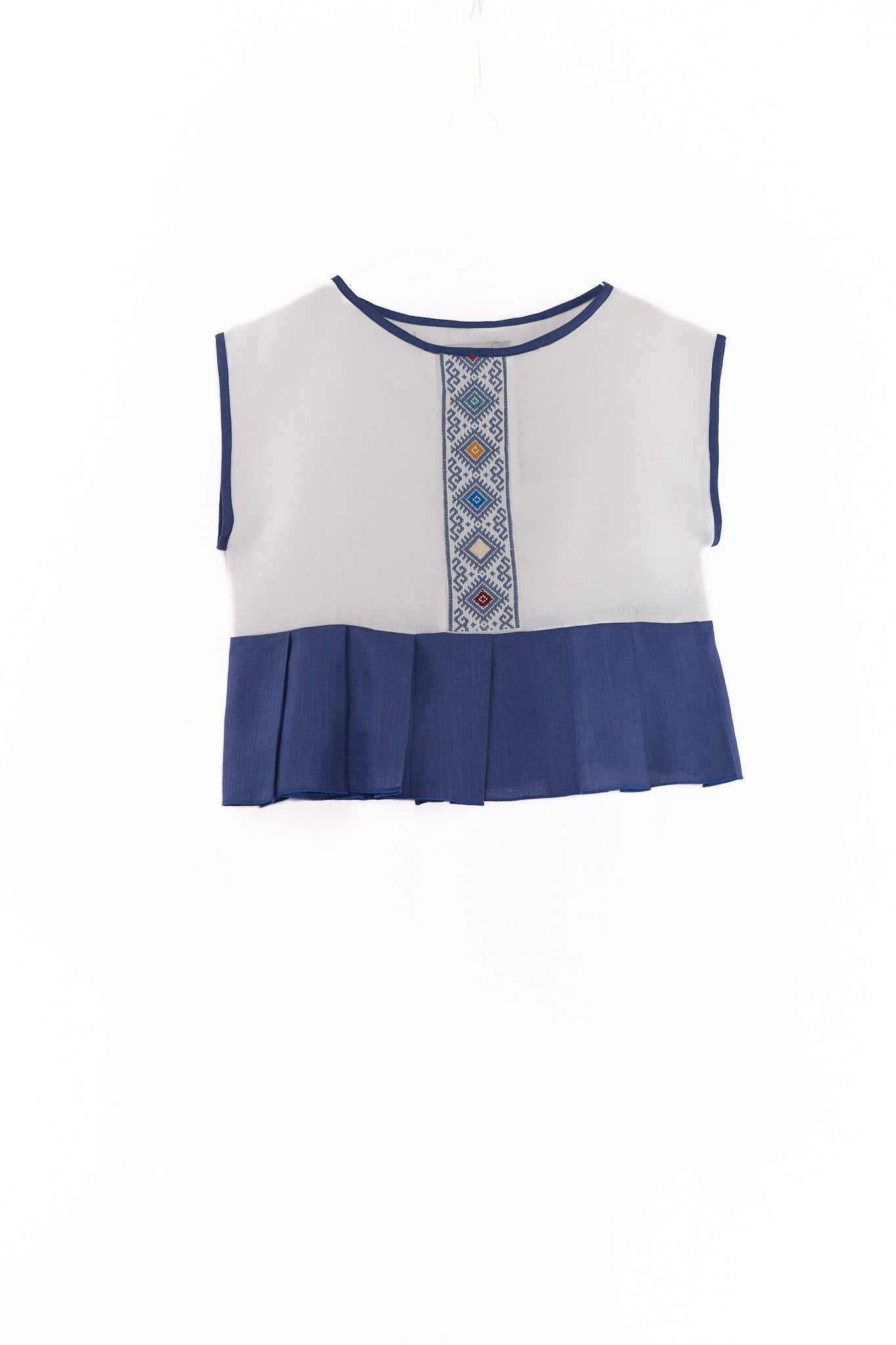 Lourdes crop top blouse white with blue embroidery garment