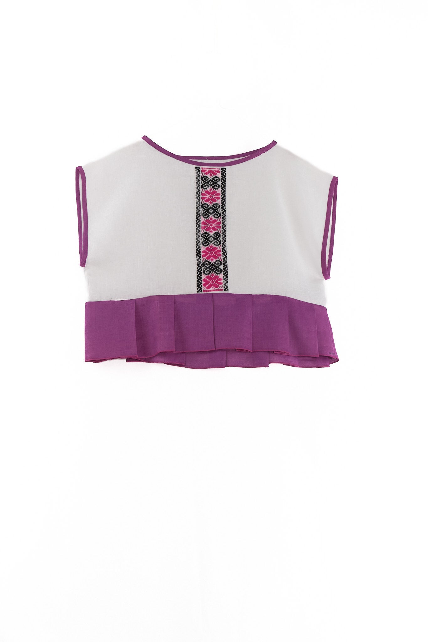 Lourdes crop top blouse white with purple embroidery garment
