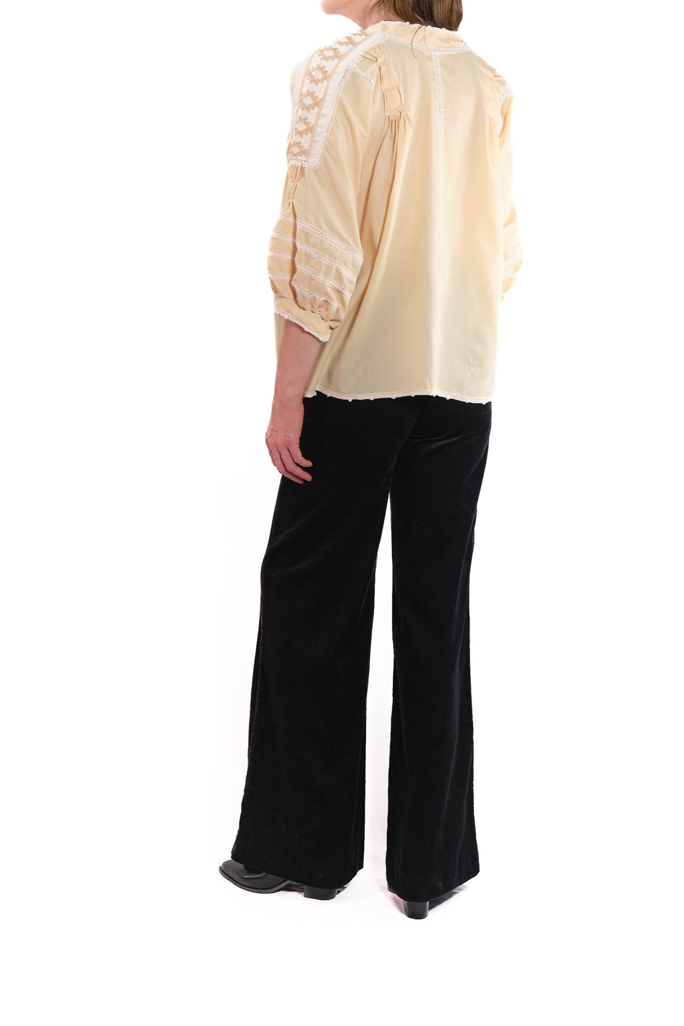 Odilia Blouse yellow with white and brown embroidery
