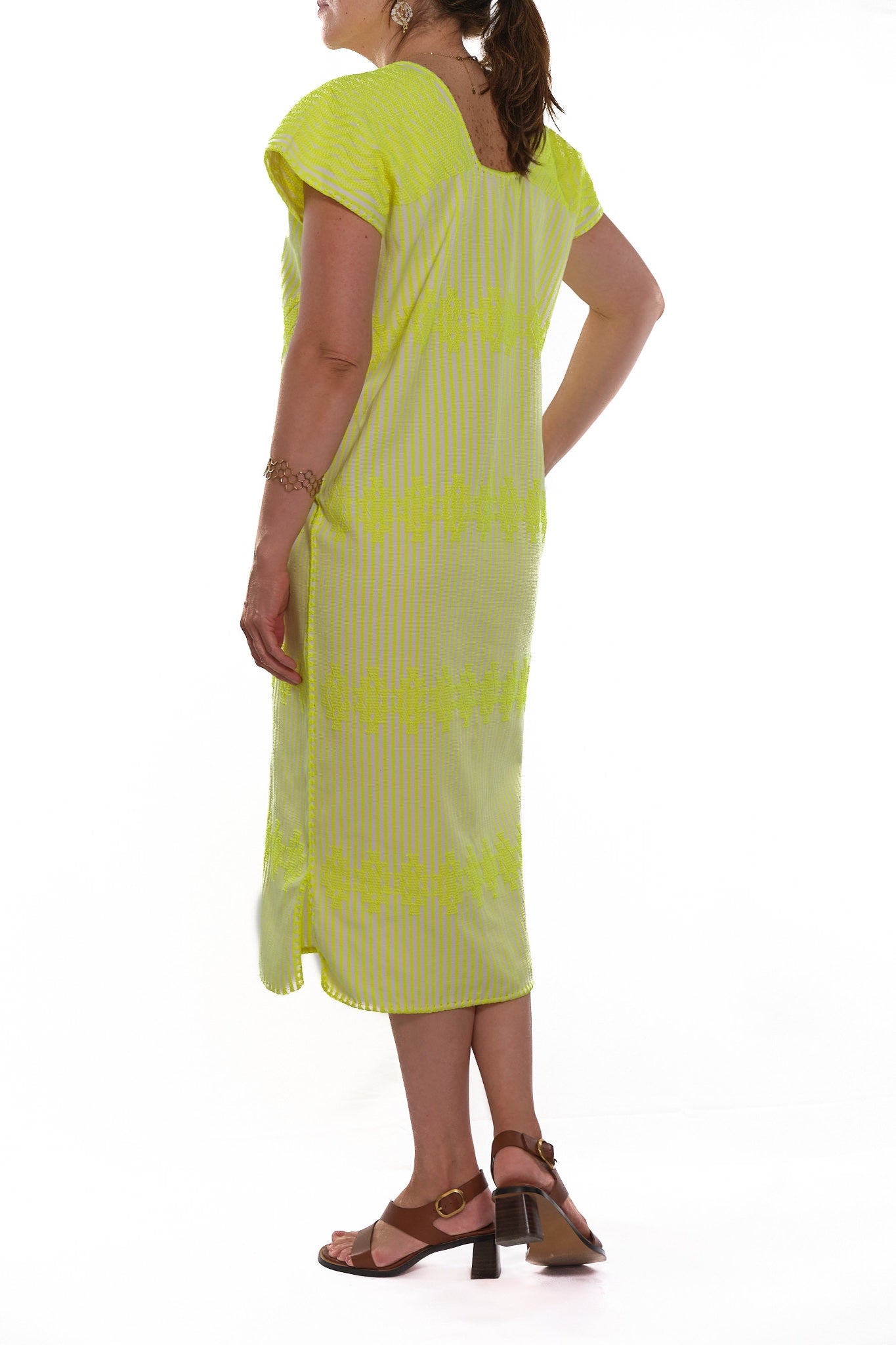 Huipil Dress San Juan yellow neon striped
