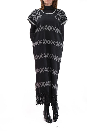 Huipil Kleid San Juan schwarz mit grauem Brokat