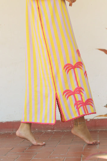 Huipil Dress San Juan striped with palms