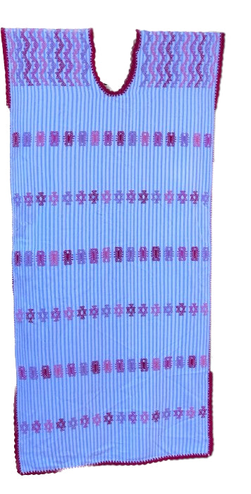 Huipil Dress San Juan striped blue with purple