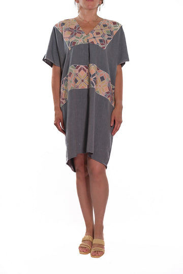 Huipil dress Ofelia grey with multicolor embroidery 1