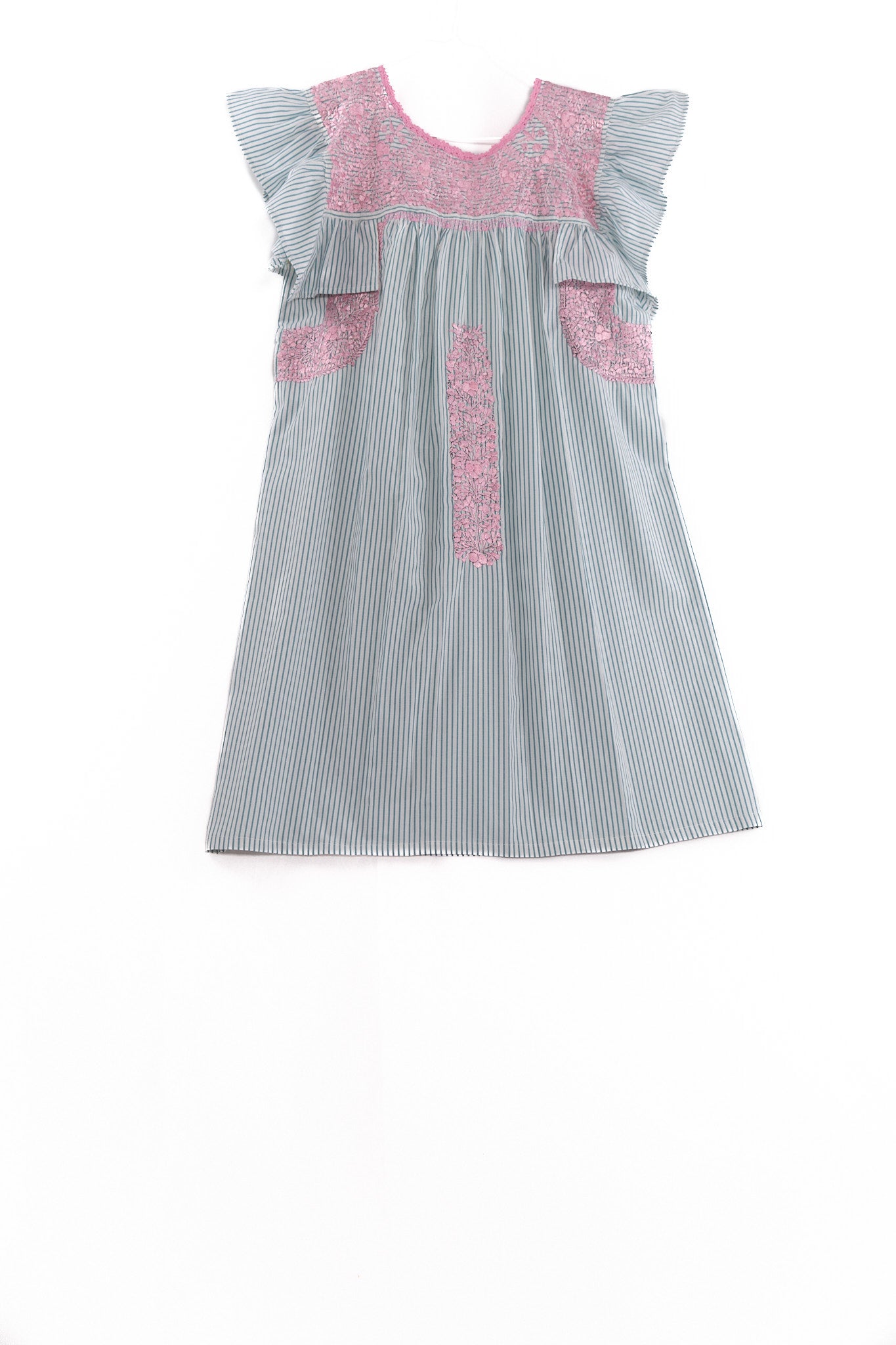 San Antonino Ruffled Dress striped with pink embroidery GARMENT