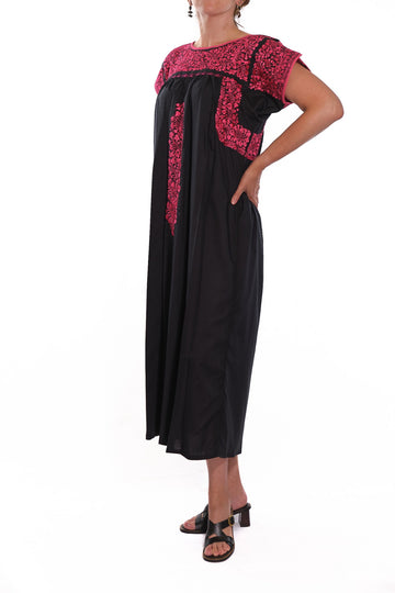 San Antonino Dress black with pink embroidery