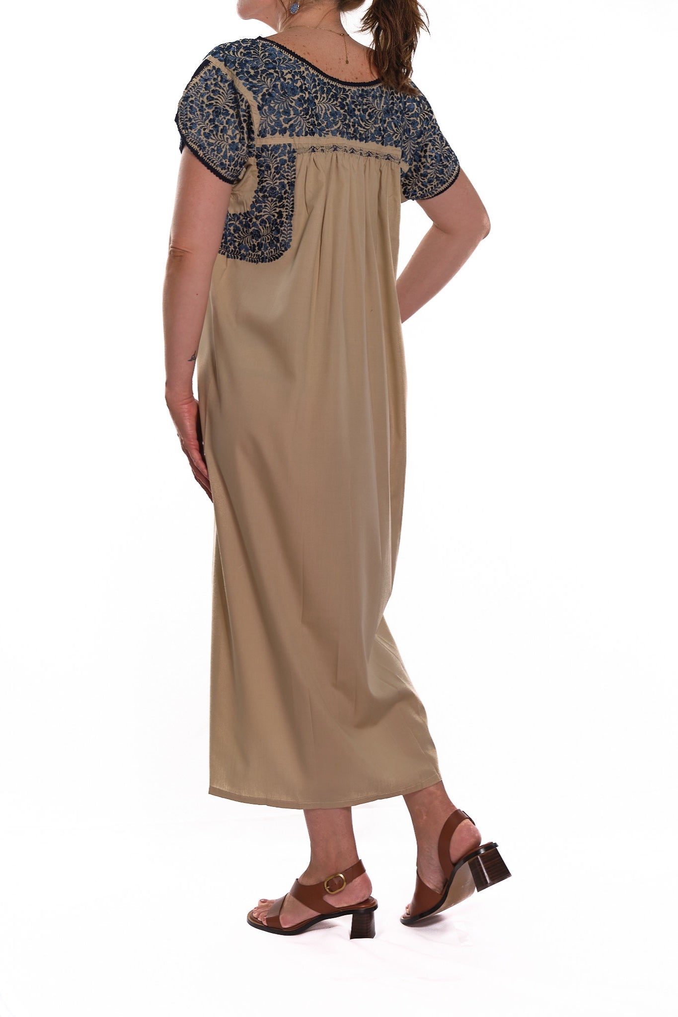 San Antonino Dress beige with blue embroidery