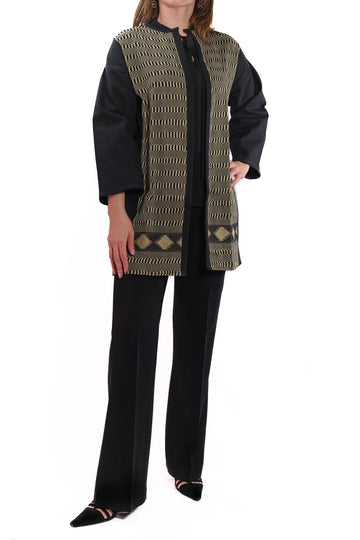Lourdes Long Jacket black with black and white embroidery