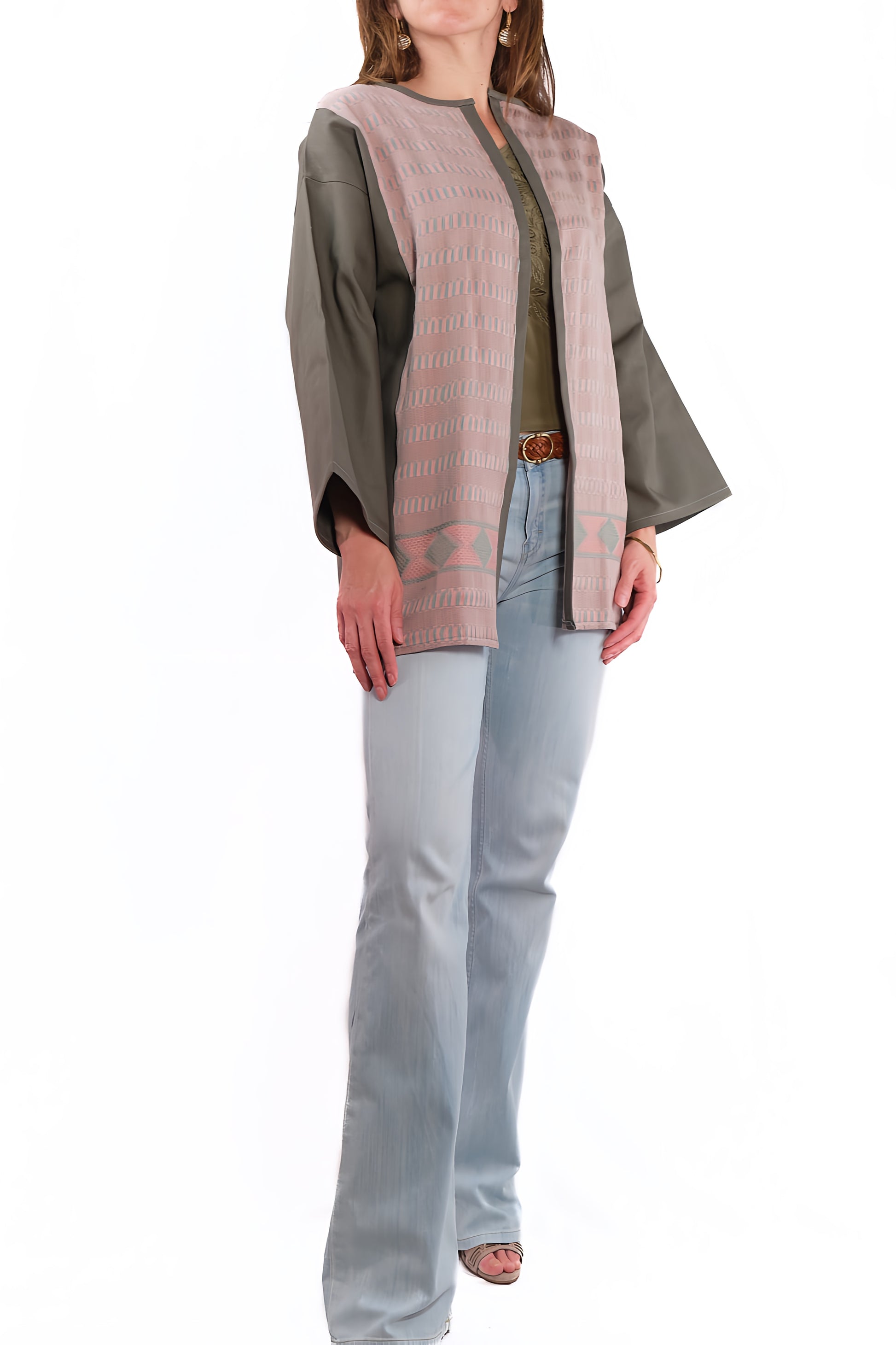 Lourdes Long Jacket grey with pink front