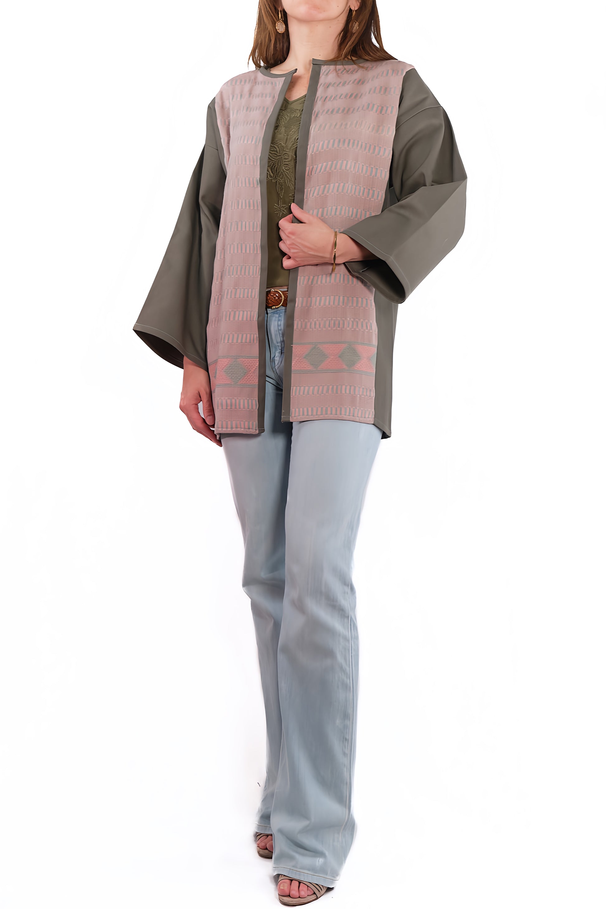 Lourdes Long Jacket grey with pink  side